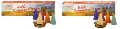 Produktbild von KNOX 2er Set Räucherkerzen XXL Sommerriesen (Orange / Waldfrucht / Melone / Erdbeere / Lemon) - Inhalt jeweils 5 Stück, inklusive Glimmschale - 071580