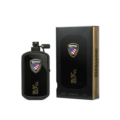 A perfume bottle and its packaging are displayed against a white background.