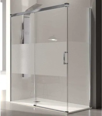 Produktbild von Duschwand mit Schiebetür GLASÉ chrom und Sichtschutz- Glas 8/6 mm