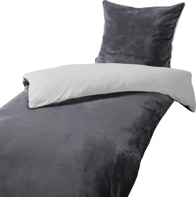 Produktbild von heimtexland ® Teddy Flanell Wende Bettwäsche Plüsch Bezug 80x80 I 200x135 Super Soft mit Cashmere Touch Oberfläche Typ751 Anthrazit