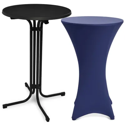 Image de Table haute d'extérieur Beautissu Bellini, pliable, Ø70cm, bleue, avec housse