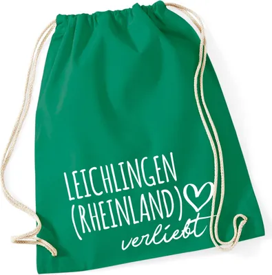 Produktbild von Huuraa Turnbeutel Leichlingen Rheinland verliebt 12 Liter Kelly Green Baumwolle Rucksack Geschenkidee