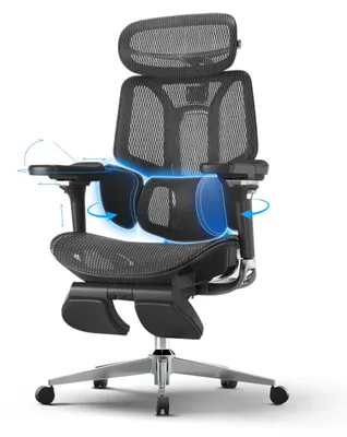 Bürostuhl, 3-Zonen-Lendenstütze, 4D-Kopfstütze, 6D-Armlehnen, Fußstütze