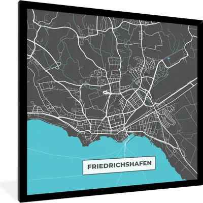 Produktbild von MuchoWow® Gerahmtes Poster Deutschland - Blau - Friedrichshafen - Stadtplan - Karte 40x40 cm - Poster mit Schwarzem Bilderrahmen Wandposter Rahmen Foto Bilder - Mit Rahmen - Wanddekoration Schlafzimmer