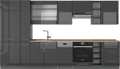 Produktbild von Küchenzeile Vicco Fame-Line Anthrazit Hochglanz 355 cm , AP Eiche, Model 56892