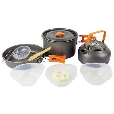 Imagen del producto de Juego de cocina para camping de AIORBER, ideal para actividades al aire libre, portátil, para 1-2 personas, ligero y compacto, color naranja