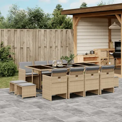 Produktbild von The Living Store 13-tlg. Garten-Essgruppe mit Kissen Beigemischung Poly Rattan