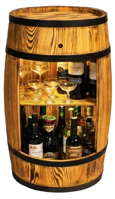 Produktbild von Creative Cooper Holzfass Hausbar mit LED - Weinschrank im Retro Stil - Weinfass Bar - Weinregal - Holzbar 80cm - Fassbar Stehtisch und Flaschenständer (Sonnenverbranntes)
