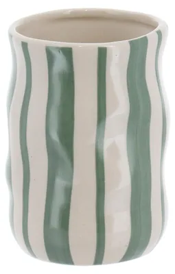 Produktbild von TENDANCE | Zahnputzbecher - Zahnbürstenhalter - beige grün - 350 ml - Zahnbürstenbecher - Bad Accessoires - gestreift