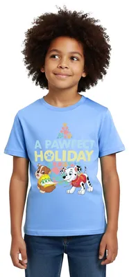 Produktbild von Spreadshirt Paw Patrol Rubble & Marshall Weihnachts-Design Kinder T-Shirt, 122/128 (7-8 Jahre), Himmelblau
