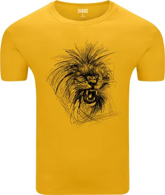 Produktbild von Diarbo Herren T-Shirt mit Aufdruck Wildtierporträts Skizze des Löwen Gelb Gr.XXL