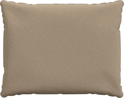 A plain beige cushion on a white background.