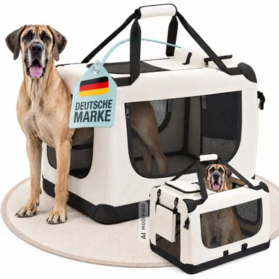 Produktbild von Faltbare Hundebox Transporttasche Transportbox Auto Katze Hunde Kaninchen Beige Cream Große Kleine Box Bag Klein Tasche Transport 7 Größen S - XXXXL Petigi, Größe:XXXXL (122 x 80 x 82 cm)