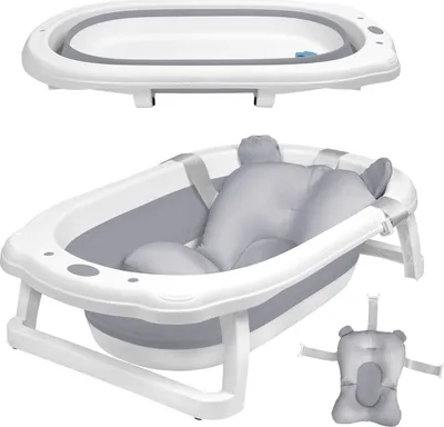 Obrázek produktu pro TRMLBE Dětská vana 82x50cm Skládací dětská vana Antracit PP + PTE Dětská vana s protiskluzovou podložkou pod nohy Vana pro děti (s polštářem na sedadlo)