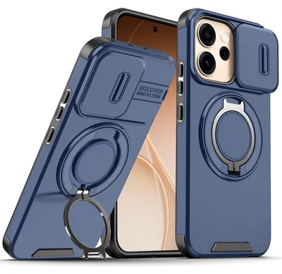 Obrázek produktu pro Dvouvrstvé pouzdro pro Oppo Reno15 Pro Max, s posuvným krytem fotoaparátu a magnetickým kroužkovým stojánkem Modrý