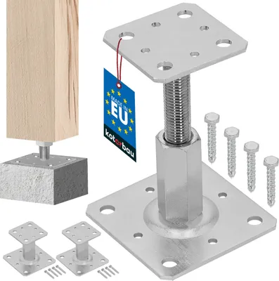 Produktbild von KOTARBAU® 2er Set Pfostenträger 80 x 80 mm Höhenverstelbar 90 – 150 mm Pfostenschuh Galvanisch Verzinkt Zum Aufschrauben Stützenfuß Stützfuß Bodenfuß Betonfuß Regulierbar