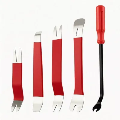 Immagine prodotto di Xzenuo Set di strumenti per la rimozione dell'auto, set di strumenti in metallo da 5 pezzi + kit di riparazione per auto, set di strumenti universali per la rimozione dei pannelli delle portiere e dei pannelli dell'auto, rosso