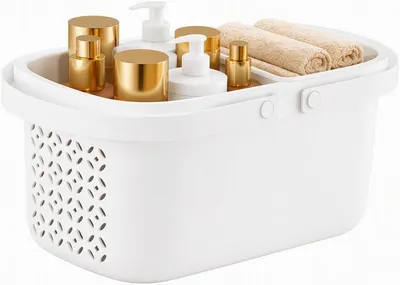 Imagen del producto de Cesta para ducha de plástico, 31,5 x 17,5 x 15 cm, con compartimento extraíble, para el baño