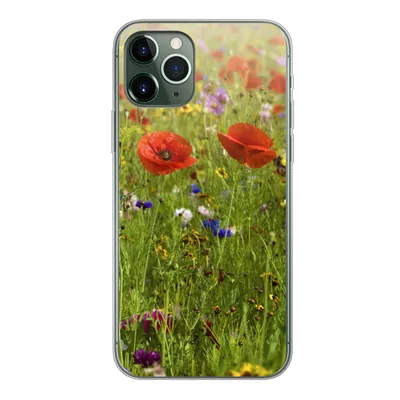 Produktbild von MuchoWow® Handyhülle Schutzhülle Hülle für iPhone 11 Pro Frühling - Blumen - Rot - Mohn - Gras - Grün Silikon Softcase Handy Hülle - Handy
