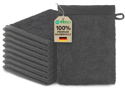 Produktbild von Ôhm Set 10er Waschhandschuh 15x20 cm – 100% Baumwolle 500 g/m² Dunkelgrau – extra weich & saugstark –