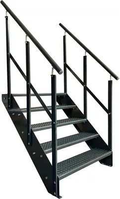 Produktbild von Gitterrost Stahl Wangentreppe 5 Stufen Verzinkt & Anthrazit Pulverlackiert + beidseitigem Geländer - (L x B x H) 101cm x 140cm x 95cm