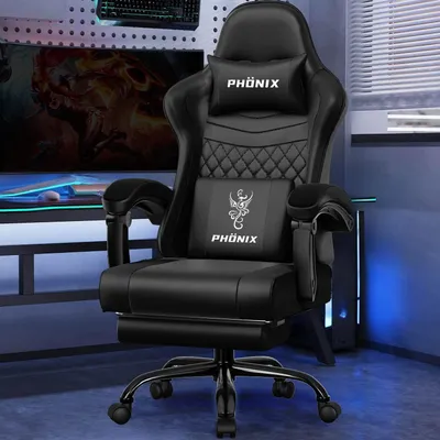 Obrázek produktu pro Ergonomická herní židle s podnožkou, nastavitelnou bederní opěrkou a nosností 150 kg