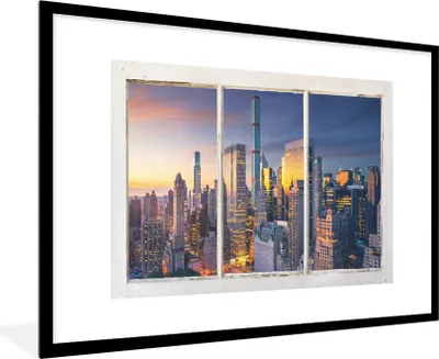 Produktbild von MuchoWow® Gerahmtes Poster New York - Aussicht - Skyline 90x60 cm - Poster mit Schwarzem Bilderrahmen Wandposter Rahmen Foto Bilder - Wanddekoration - Fotos