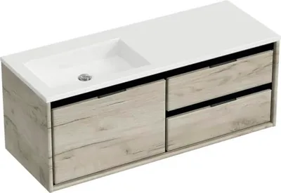 Produktbild von Sanox Badmöbel-Set Loft BxHxT 120,5 x 47 x 45,5 cm Frontfarbe craft oak mit Waschtisch Mineralguss weiß Griff chrom 8474