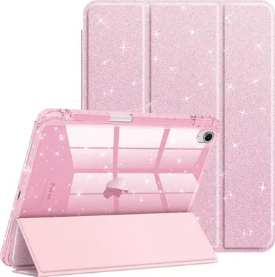 Produktbild von Fintie Glitzer Hülle für iPad Air 11 Zoll (M4/M3/M2, 2026/2025/2024), iPad Air 5./4. Gen (2022/2020) 10,9", dünne stoßfeste Schutzhülle mit Stifthalter, glänzend durchsichtiger Rückseite, Rosa