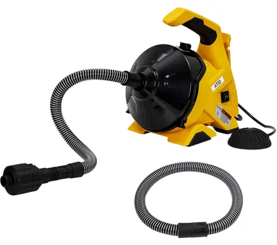 Obrázok produktu pre Čistič odpadov – Elektrická čistička potrubia – Kábel s dĺžkou 9,1 m – Automatický posuv – Nožný spínač – Pre potrubia s priemerom 1,9–5,1 cm – Žltá
