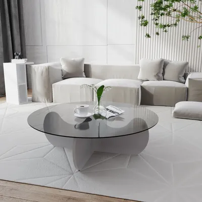 Image de Skye Decor, Himalayas, tables basses, blanc, verre, 90 x 30 x 90 cm