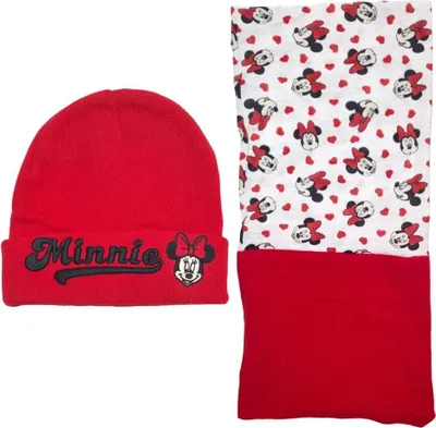 Produktbild von Disney Minnie Maus Set Kinder Herbst Wintermütze Snood  Gr. 54 bis 56 – Rot / 56