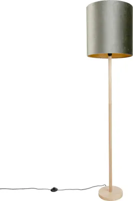 Produktbild von Stehleuchte aus Holz mit Grünem Samtschirm 40cm Mels