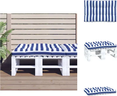 Immagine prodotto di vidaXL Cuscino per pallet, blu e bianco a righe, 120x80x12 cm, tessuto - Cuscino per seduta