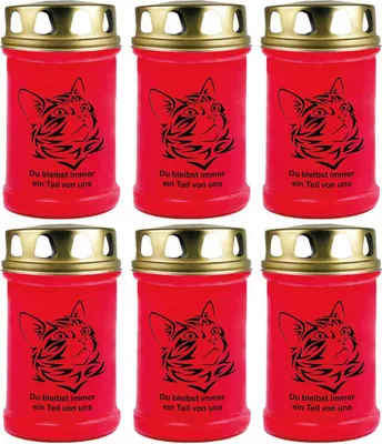 Produktbild von Grabkerze Rot 6er Pack, Brenndauer: 48 Stunden ( je Kerze ), Motiv: Katze 1