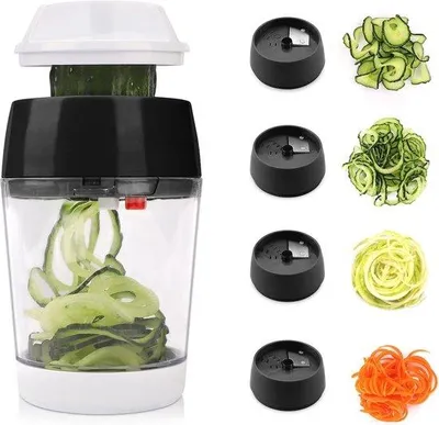 Produktbild von Famanu 4-in-1 Gemüseschneider - Spiralschneider, Mandolinen-Schneider, für Zucchini, Karotten und Gurken - Schwarz