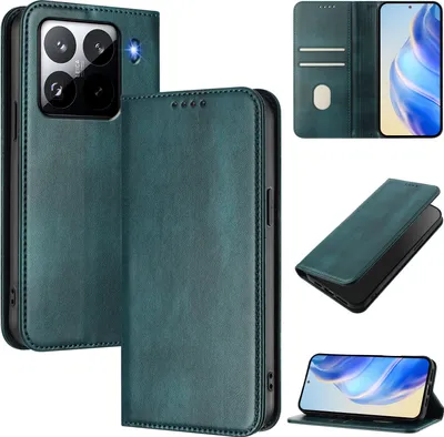 Produktbild von Handyhülle für Xiaomi 15 Pro, Vintage Leder RFID Schutz Kartenfach Standfunktion Magnetische Klapphülle Grün