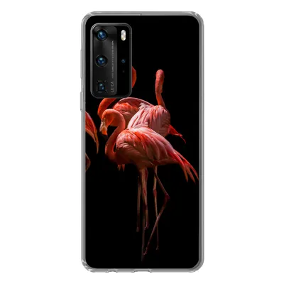 Produktbild von MuchoWow® Handyhülle Schutzhülle Hülle für Huawei P40 Pro Flamingos - Vögel - Federn - Schwarz Silikon Softcase Handy Hülle - Schutz