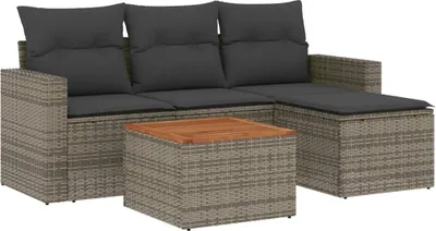 Produktbild von vidaXL 5-tlg. Garten-Sofagarnitur mit Kissen Grau Poly Rattan