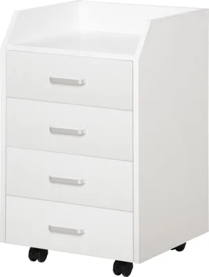Image de Vinsetto Caisson de bureau Coffre de rangement à roulettes 4 tiroirs coulissants MDF et panneau de particules 40 x 36 x 65 cm blanc