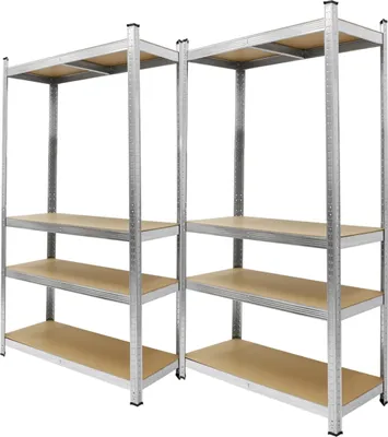 Produktbild von ECD Germany Sada 2 dílenských regálů, odolné regály 160x80x40 cm, pozinkovaný kov, nosnost do 320 kg, 4 desky MDF