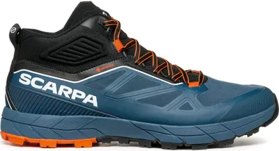 Scarpa Rapid Mid GTX Zustiegsschuh für Herren in Blau und Schwarz mit orangefarbenen Akzenten.