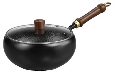 Zdjęcie produktu dla Patelnia żeliwna, bez powłoki, z szklanym pokrywką, średnica 24 cm