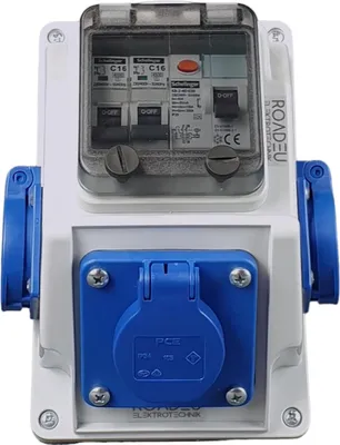 Produktbild von RoadEu - Stromverteiler 230V - 3x Schuko Steckdose - Steckdosenverteiler mit Fi Schutzschalter und Leistungsschalter C16A - Baustromverteiler IP44
