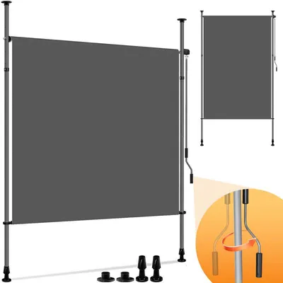 Obrázek produktu pro Markýza Klemmmarkise, vertikální markýza s ruční klikou, pro ochranu před pohledem a sluncem na balkon a terasu, tmavě šedá, 200 × 270 cm