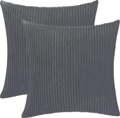 Produktbild von OKWISH Kissenbezüge 2er‑Set, Cord-Kissenbezug – Unifarben & Gestreift, Dekokissen‑Bezüge, Dunkelgrau 40*40cm