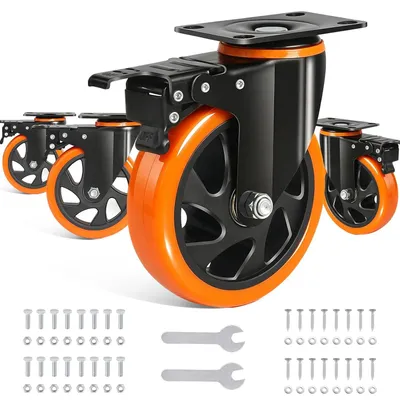 Imagen del producto de Ruedas giratorias de 125 mm, juego de 4 unidades con freno, capacidad de carga de hasta 800 kg, para muebles y equipos