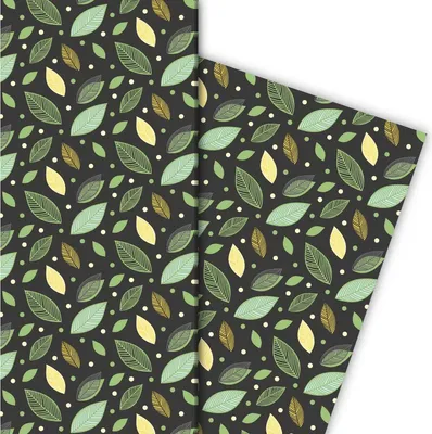 Produktbild von Herbstliches Geschenkpapier mit Blätter Laub Muster in grün - G6294, 32 x 48cm