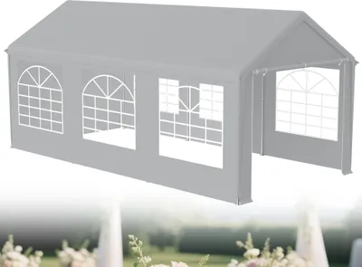 Obrázek produktu pro LZQ Párty stan 3x6 m, voděodolný a UV odolný, zahradní pavilon s PE plachtou a bočnicemi, stabilní a odolný proti povětrnostním vlivům - šedý - 18 m²