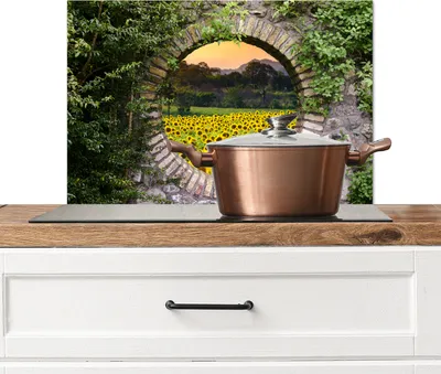 Produktbild von KitchenYeah®  Spritzschutz Küche - Küchenrückwand - Wandschutz für Herd und Spüle - Durchschauen - Blumen - Sonnenblume 60x40 - Alu-Dibond (Alternative zum Spritzschutz aus Glas) - Hitzebeständig - He